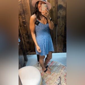 Blue Sleeveless Summer Romper with Built in Shorts with Pockets